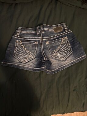 Embellished Dark Wash Denim Shorts - Women